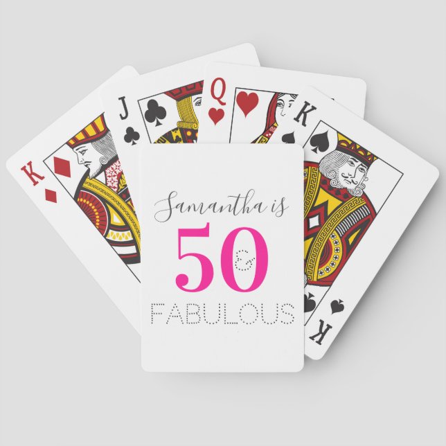 Baraja De Cartas Personalized 50 and Fabulous Hot Pink Birthday (Reverso)
