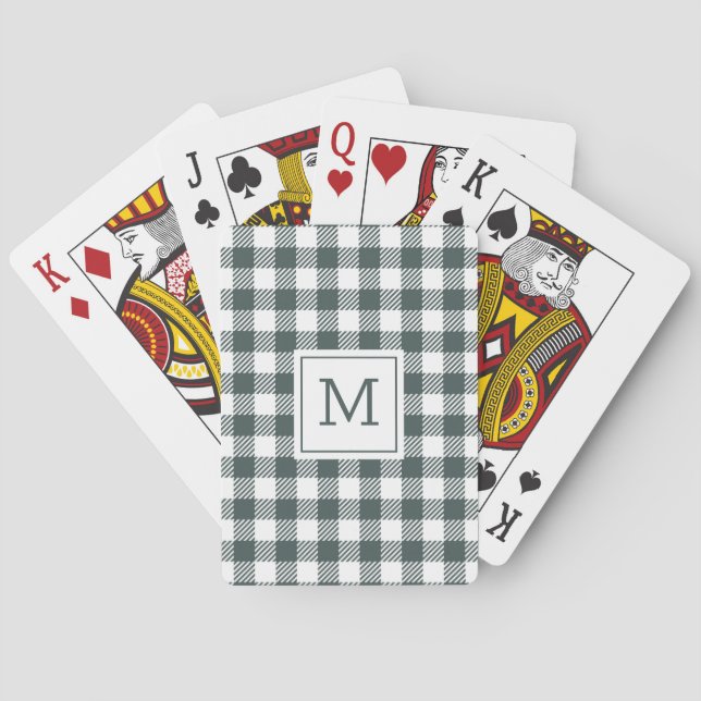 Baraja De Cartas Personalized Green Gingham Plaid Monogram (Reverso)