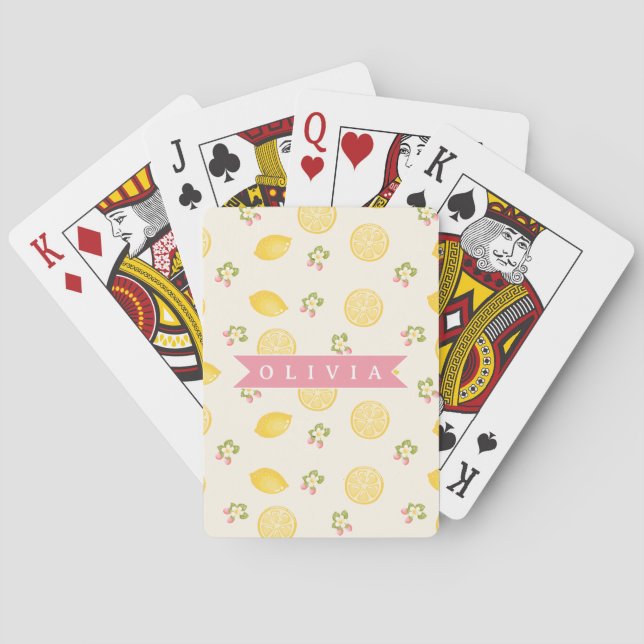 Baraja De Cartas Personalized Lemon Floral Summer Custom Name (Reverso)
