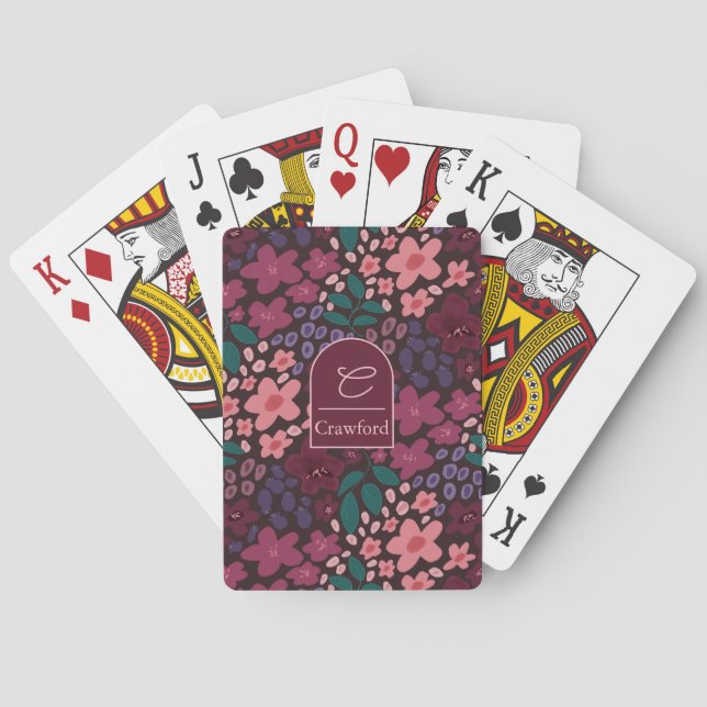 Baraja De Cartas Personalized Monogram Moody Floral Playing Cards (Reverso)