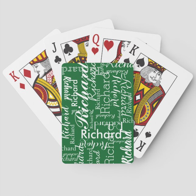 Baraja De Cartas Personalized Name Repeated on Green (Reverso)