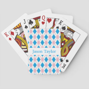 Baraja De Cartas Personalized Pink Blue White Argyle Pattern