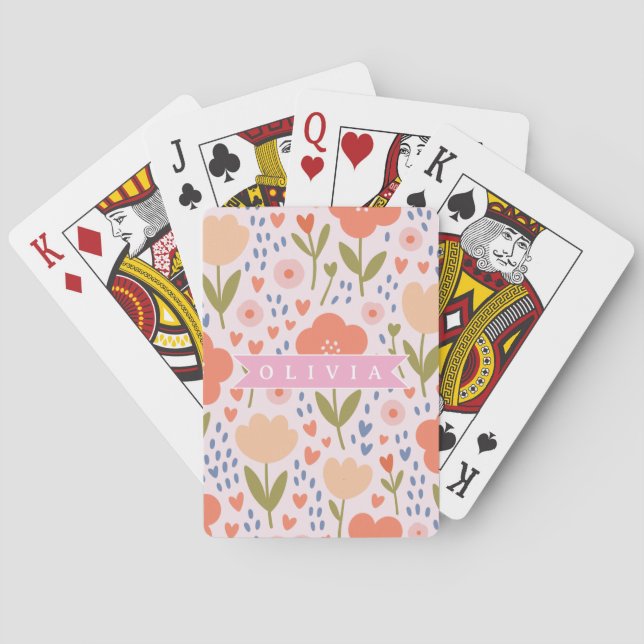 Baraja De Cartas Personalized pink nordic cute folk floral pattern (Reverso)