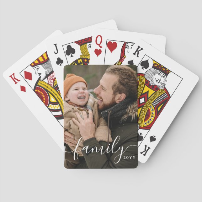 Baraja De Cartas Personalized Script Family Photo (Reverso)