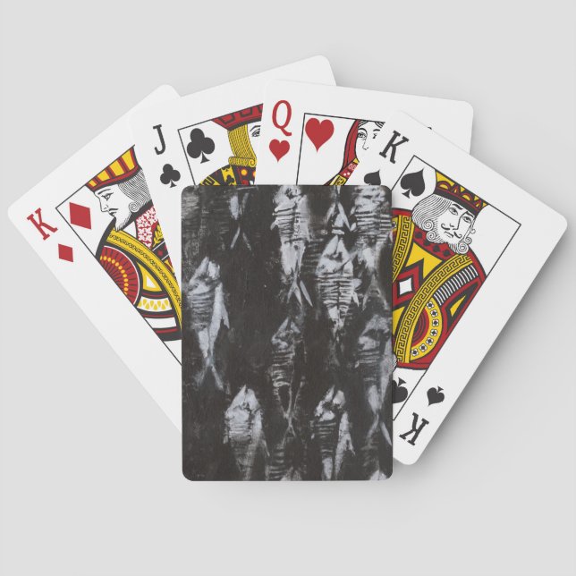 Baraja De Cartas Pescado blanco fósil sobre fondo negro (Reverso)