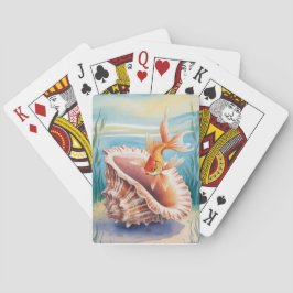 Baraja De Cartas Pescado de agua dorado en la concha de coral