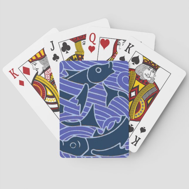 Baraja De Cartas Pescado Negrita Natación Océano Pesca Azul (Reverso)