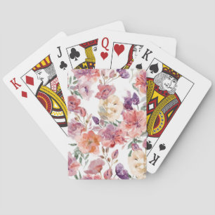 Baraja De Cartas Pétalos de melocotón Flores de acuarela Botánico F