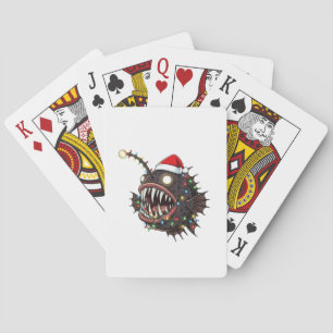 Baraja De Cartas Pez Linterna de Navidad Lophius Santa Sombrero Fie