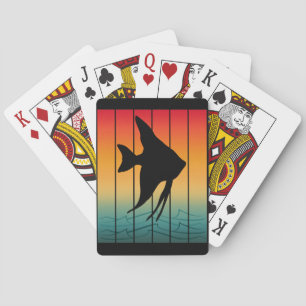 Baraja De Cartas Pez Silueta Puesta de Sol Vintage