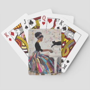 Baraja De Cartas Pianista negra con lámina de oro y gato