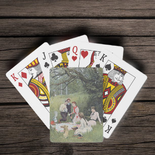 Baraja De Cartas Pícnic Familiar Victoriano Antiguo en el Bosque