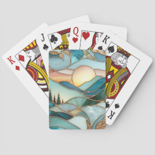 Baraja De Cartas Picos de Montaña Dorada Arte de Vidrio Pintado