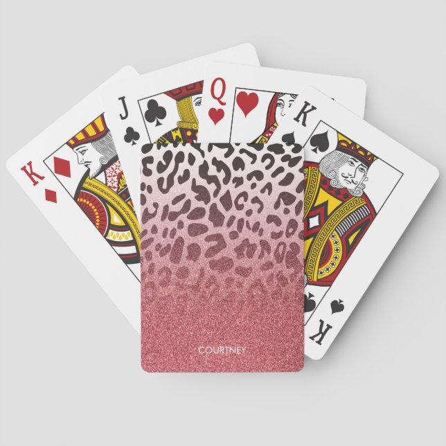 Baraja De Cartas Piel leopardo rosada Purpurina (Reverso)