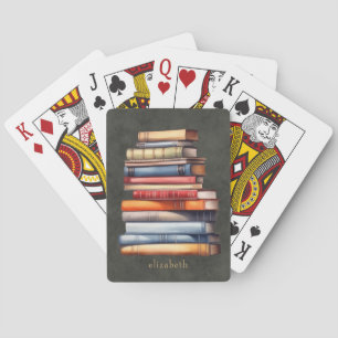 Baraja De Cartas Pila de libros vintage acuarela personalizada