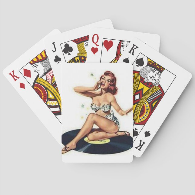 Baraja De Cartas Pin Up Chica sentado en Record (Reverso)