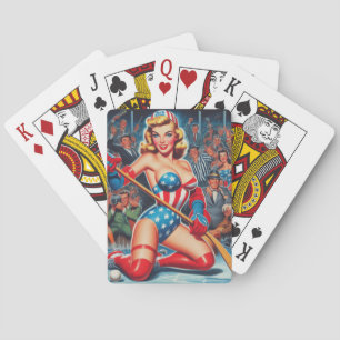 Baraja De Cartas Pin-up de hockey retro