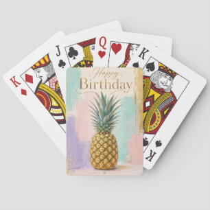 Baraja De Cartas Piña Tropical Dorada Cumpleaños