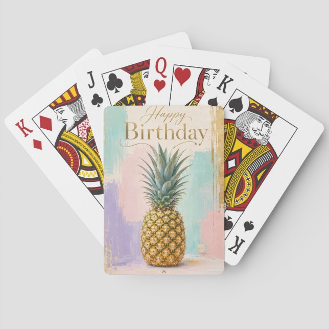 Baraja De Cartas Piña Tropical Dorada Cumpleaños (Reverso)