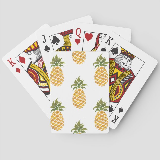 Baraja De Cartas Piñas pintadas a mano, fondo de acuarela. (Reverso)