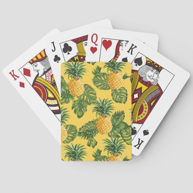 Baraja De Cartas Piñas y hojas tropicales con oro (Reverso)