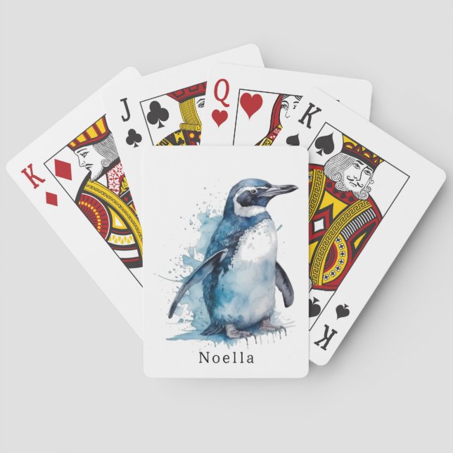 Baraja De Cartas Pingüino acuático de Azure ártico, personalizado (Reverso)