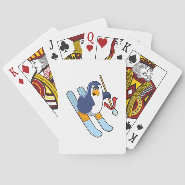Baraja De Cartas Pingüino como esquiador con esquí (Reverso)