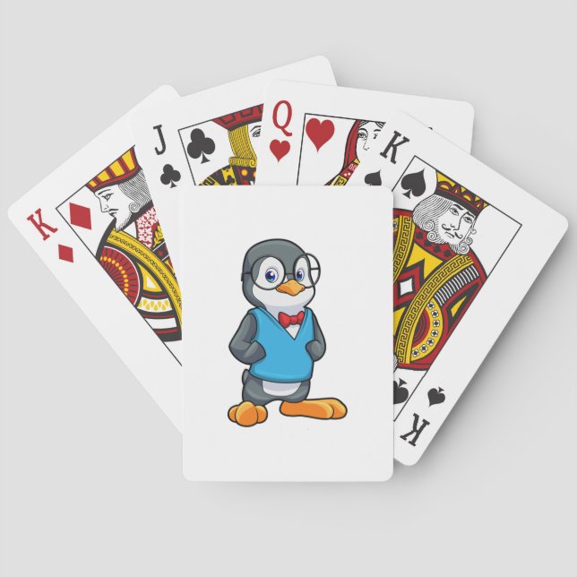 Baraja De Cartas Pingüino como nervioso con gafas (Reverso)