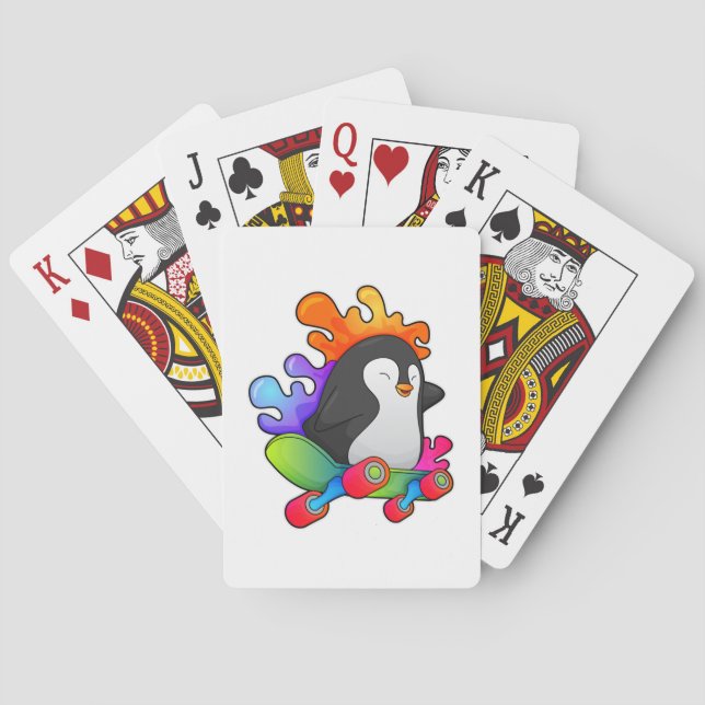 Baraja De Cartas Pingüino como patinador con patineta (Reverso)