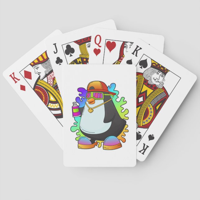 Baraja De Cartas Pingüino como pintor con rociado (Reverso)