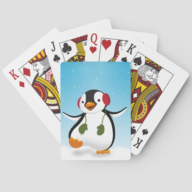 Baraja De Cartas Pingüino divertido lindo del invierno (Reverso)