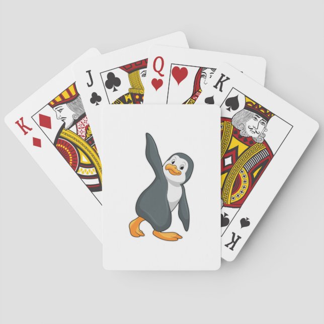 Baraja De Cartas Pingüino en ejercicio de Stretching de Yoga (Reverso)