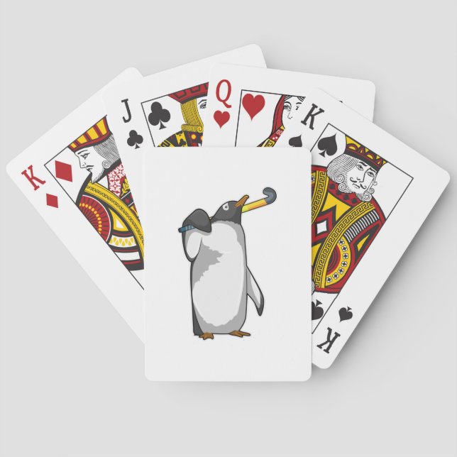 Baraja De Cartas Pingüino en hockey con bastón de hockey (Reverso)