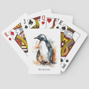 Baraja De Cartas pingüino en naranja y acuarela negra