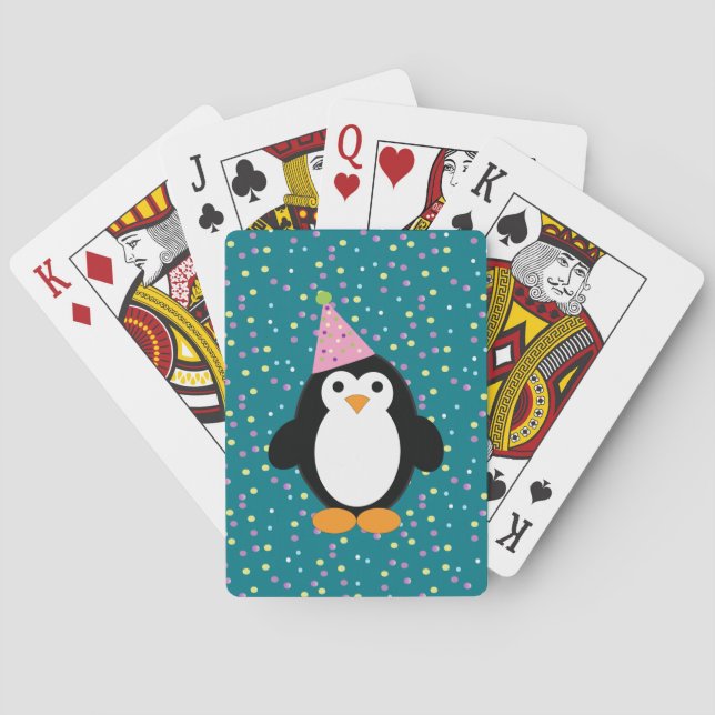 Baraja De Cartas Pingüino Fiesta con fondo confetti (Reverso)