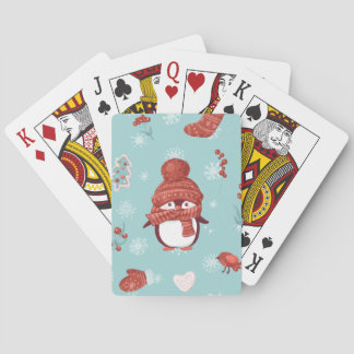 Baraja De Cartas Pingüino Navidad lindo en una cicatriz roja brilla