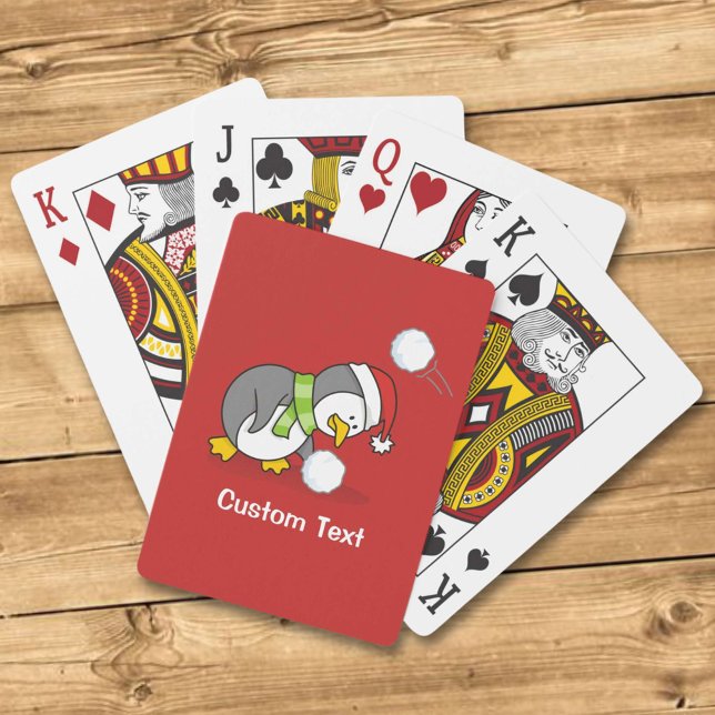 Baraja De Cartas Pingüino navidad recibiendo bola de nieve (Subido por el creador)