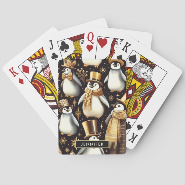 Baraja De Cartas Pingüino negro y dorado (Reverso)