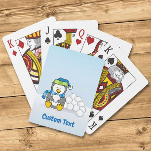 Baraja De Cartas Pingüino pequeño sentado con bolas de nieve jugand