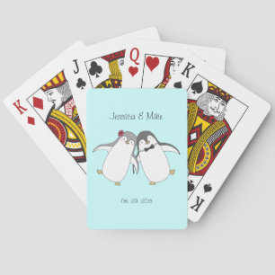 Baraja De Cartas Pingüinos lindos de la boda del naipe de encargo