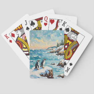 Baraja De Cartas Pingüinos Vintage en Acantilado Navideño Costero N