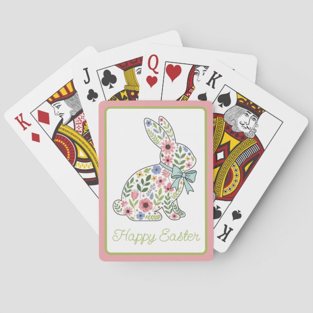 Baraja De Cartas Pink and Blue Wildflower Easter Rabbit (Reverso)