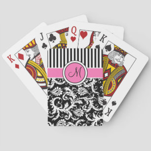 Baraja De Cartas Pink Black White Striped Damask Playing Cards