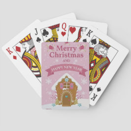 Baraja De Cartas Pink Gingerbread House Merry Christmas Card