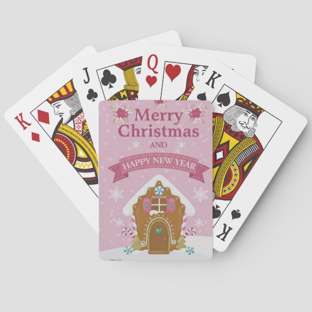 Baraja De Cartas Pink Gingerbread House Merry Christmas Card (Reverso)