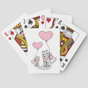 BARAJA DE CARTAS PINK VALENTINE HEART BALLOONES CON KITTENS GRIS