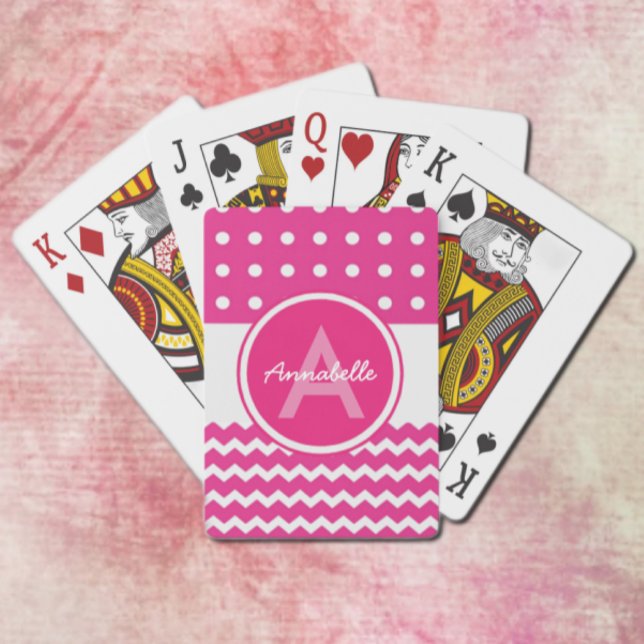 Baraja De Cartas Pink White Chevron Monogram Personalized (Subido por el creador)