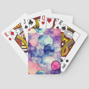 Baraja De Cartas Pintado azul morado rosa de color de agua fusión