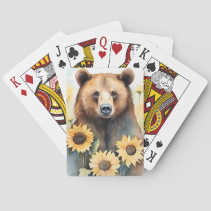 Baraja De Cartas Pintado De Color Agua Oso Marrón Y Sunflower
