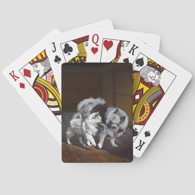 Baraja De Cartas Pintado Keeshond Playtime - Arte Perro Original. (Reverso)